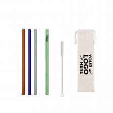 3 in 1 Colorful Glass Drinking Straws Set with Cleaning Brush